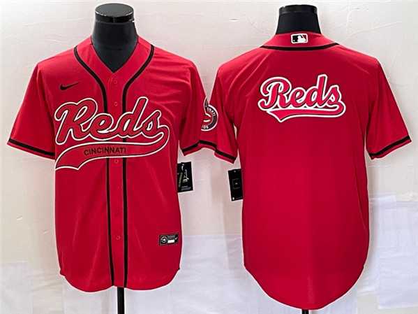 Men%27s Cincinnati Reds Red Team Big Logo With Patch Cool Base Stitched Baseball Jersey